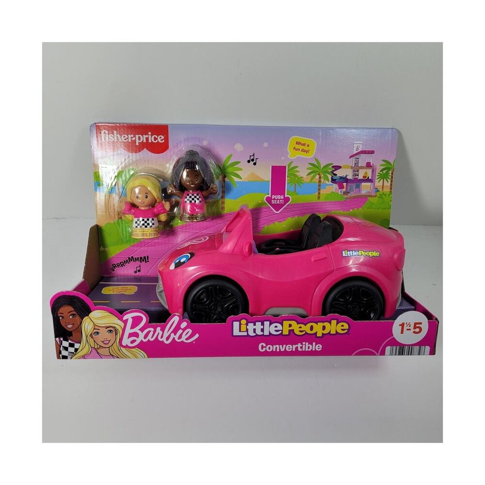 Fisher Price Little People BARBIE Convertible Car W/ 2 Figures & Sound NEW